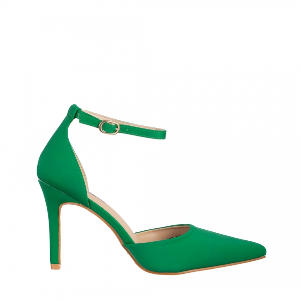 Florene zöld női cipő sarokkal, textil anyagból készült, 3 - Kalapod.hu