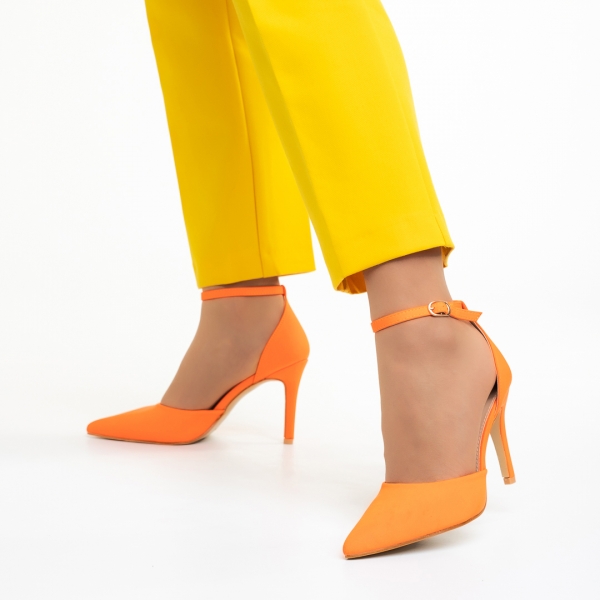 Florene narancssárga női cipő sarokkal, textil anyagból készült, 4 - Kalapod.hu