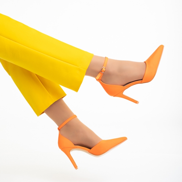 Florene narancssárga női cipő sarokkal, textil anyagból készült, 6 - Kalapod.hu