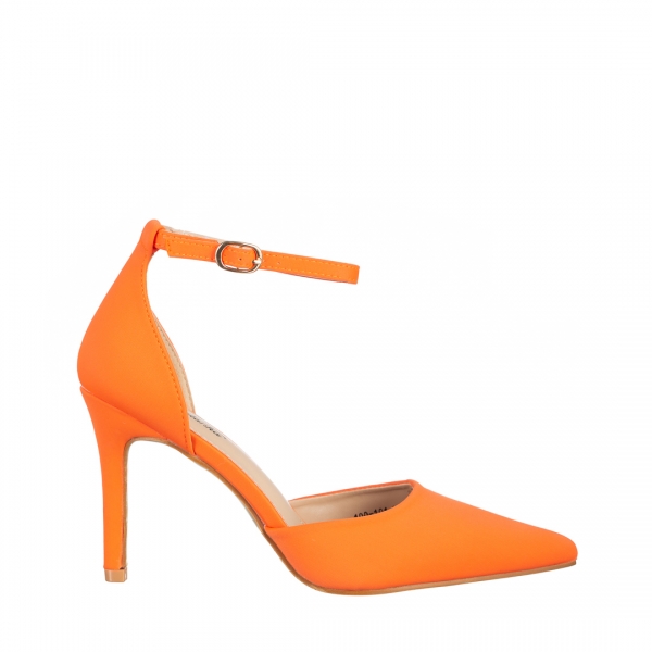 Florene narancssárga női cipő sarokkal, textil anyagból készült, 2 - Kalapod.hu