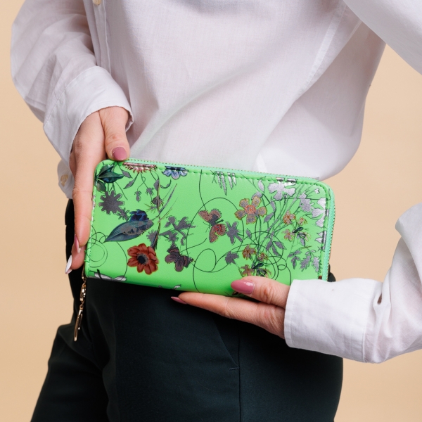 Rosenda zöld és virágos női pénztárca, műbőrből készült - Kalapod.hu