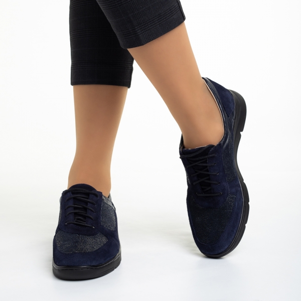 Meira kék alkalmi női cipő, valódi bőrből készült, 3 - Kalapod.hu
