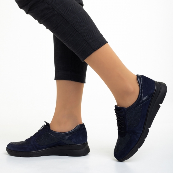 Meira kék alkalmi női cipő, valódi bőrből készült, 4 - Kalapod.hu