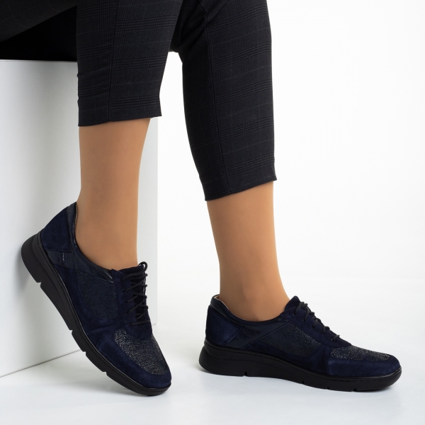 Meira kék alkalmi női cipő, valódi bőrből készült, 5 - Kalapod.hu