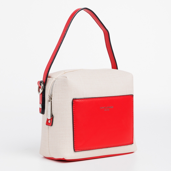 David Jones bézs és piros női táska, Maristella textil anyagból készült, 2 - Kalapod.hu