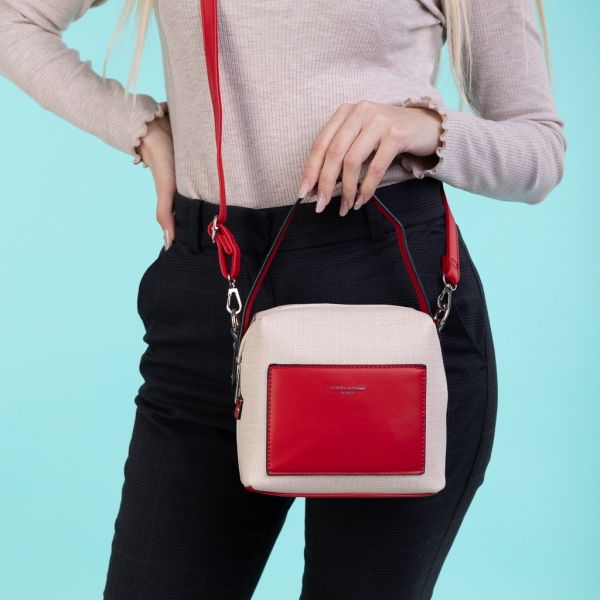 David Jones bézs és piros női táska, Maristella textil anyagból készült - Kalapod.hu