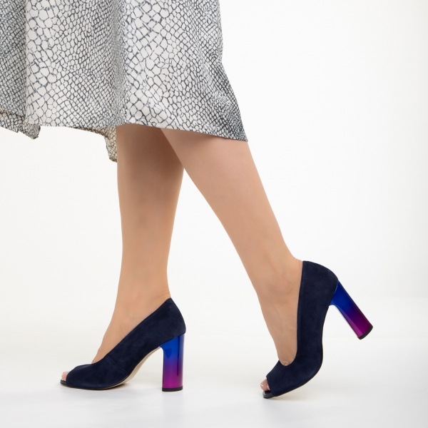 Marco kék női cipő, Cecelia fordított bőrből készült, 4 - Kalapod.hu