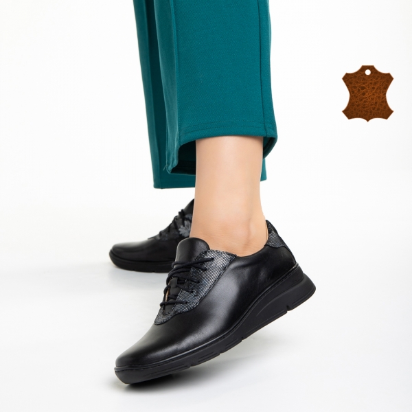 Anahita fekete és szürke alkalmi női cipő, valódi bőrből készült - Kalapod.hu