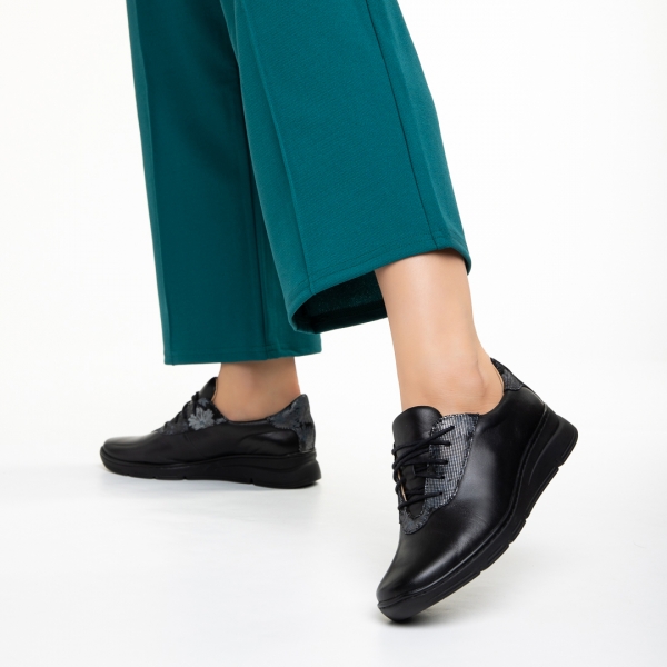 Anahita fekete és szürke alkalmi női cipő, valódi bőrből készült, 3 - Kalapod.hu