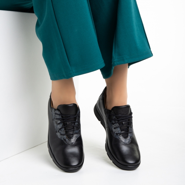 Anahita fekete és szürke alkalmi női cipő, valódi bőrből készült, 5 - Kalapod.hu