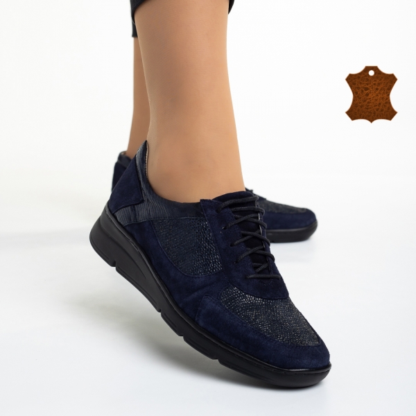 Meira kék alkalmi női cipő, valódi bőrből készült - Kalapod.hu