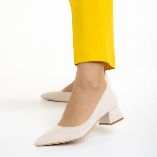 Cataleya bézs női cipő sarokkal, textil anyagból készült, 3 - Kalapod.hu