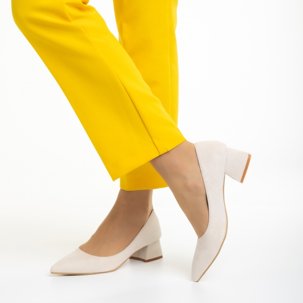 Cataleya bézs női cipő sarokkal, textil anyagból készült, 5 - Kalapod.hu