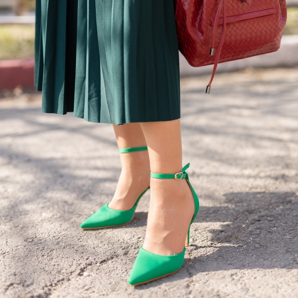 Florene zöld női cipő sarokkal, textil anyagból készült - Kalapod.hu