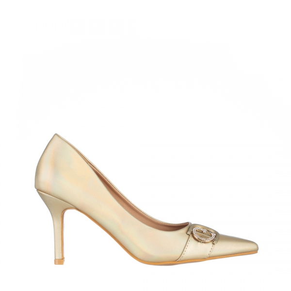 Yuka arany női cipő sarokkal, műbőrből készült, 2 - Kalapod.hu