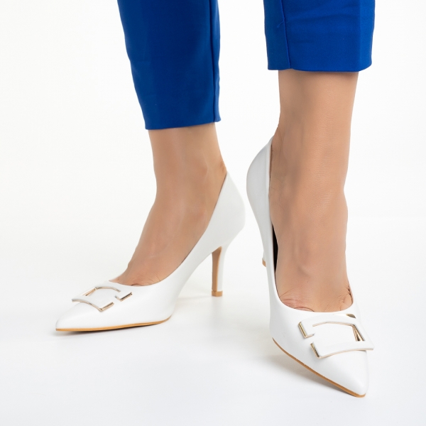 Katla fehér női cipő sarokkal, műbőrből készült, 5 - Kalapod.hu