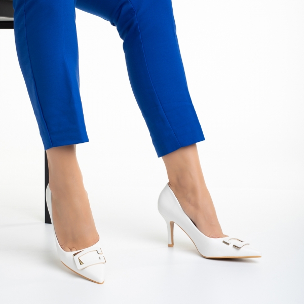 Katla fehér női cipő sarokkal, műbőrből készült, 6 - Kalapod.hu