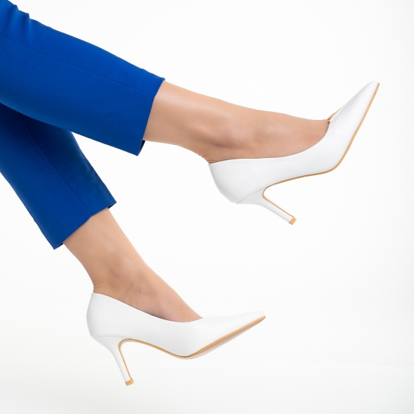 Laurissa fehér női cipő sarokkal, műbőrből készült, 6 - Kalapod.hu