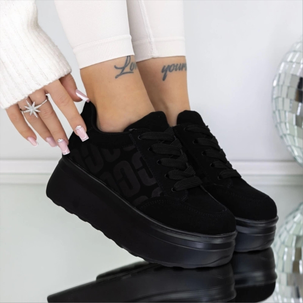 Erana fekete női sportcipő textil anyagból, 2 - Kalapod.hu