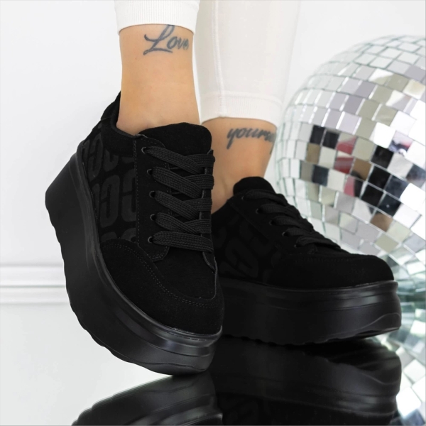 Erana fekete női sportcipő textil anyagból, 4 - Kalapod.hu