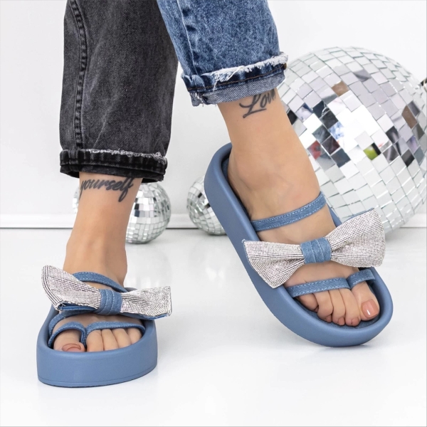 Florana kék női papucs textil anyagból, 2 - Kalapod.hu