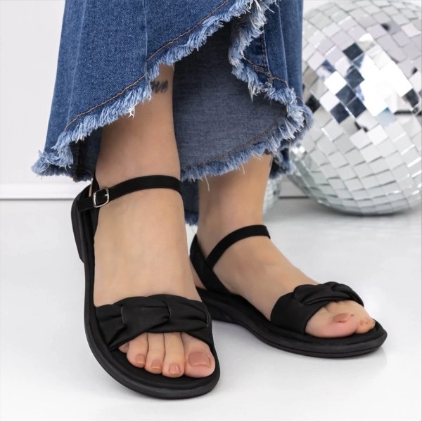 Cintelena fekete női magassarkú szandál textil anyagból, 3 - Kalapod.hu