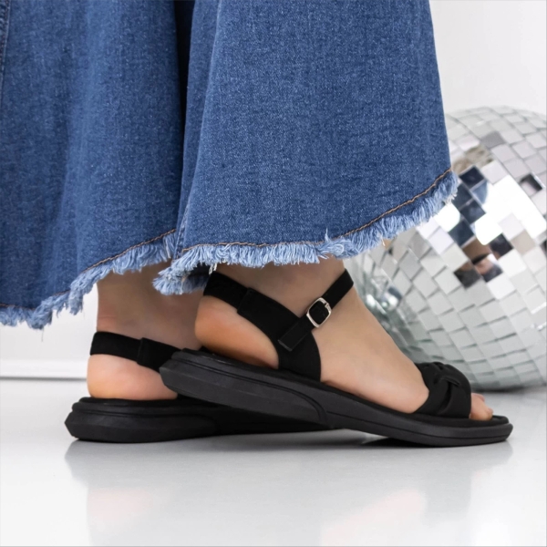 Cintelena fekete női magassarkú szandál textil anyagból, 4 - Kalapod.hu