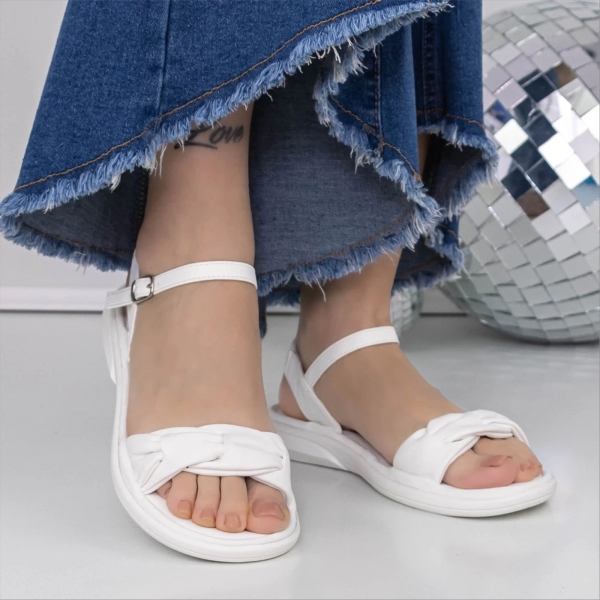 Cintelena fehér női magassarkú szandál textil anyagból, 3 - Kalapod.hu