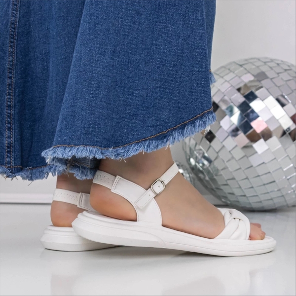 Cintelena fehér női magassarkú szandál textil anyagból, 4 - Kalapod.hu
