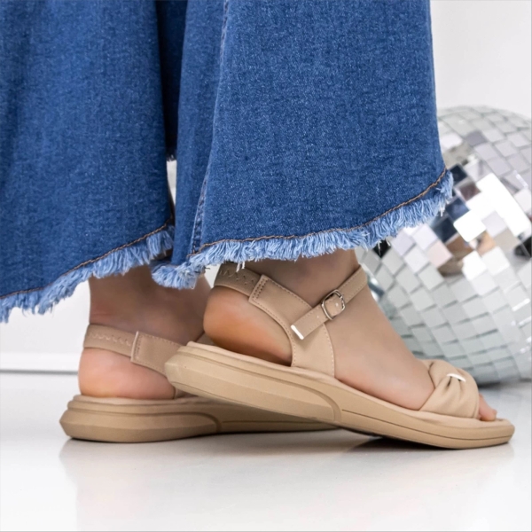 Cintelena bézs női magassarkú szandál textil anyagból, 4 - Kalapod.hu