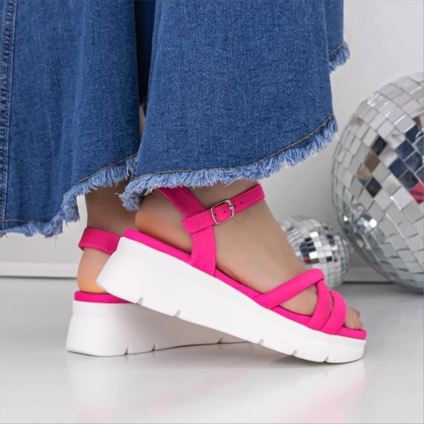 Marsanita piros női szandál textil anyagból, 4 - Kalapod.hu