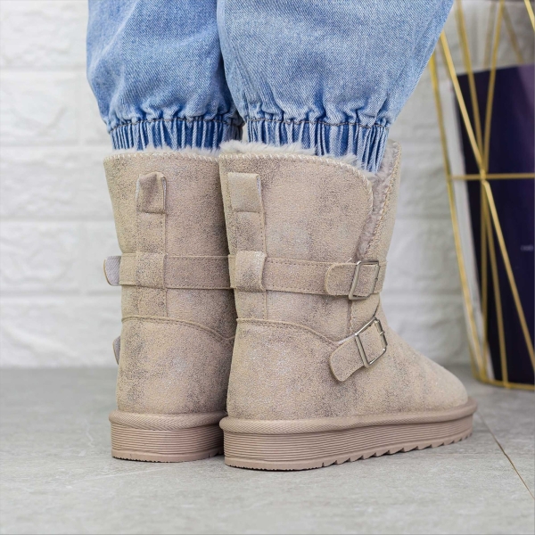 Vivara bézs női csizma textil anyagból, 5 - Kalapod.hu