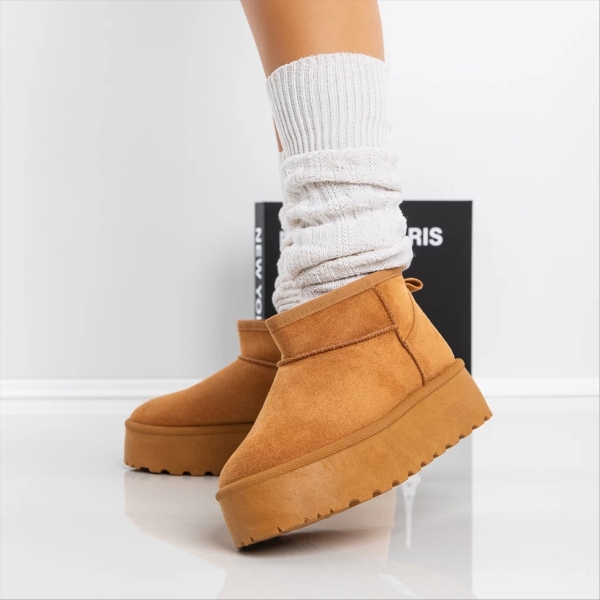 Camira tevebarna női csizma textil anyagból, 2 - Kalapod.hu