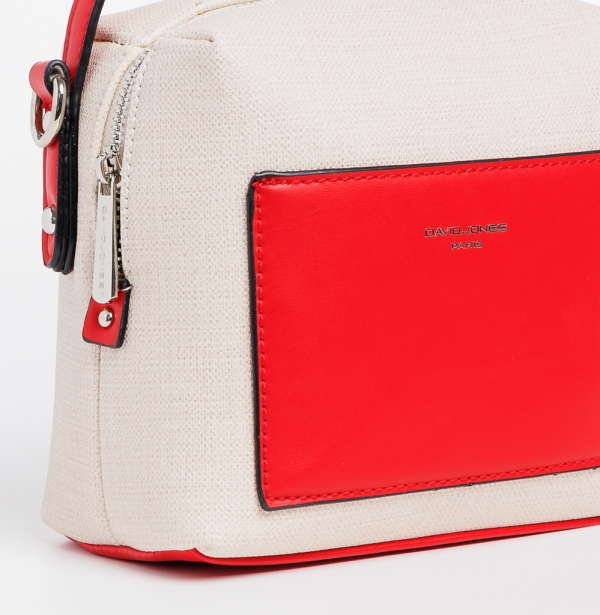 David Jones bézs és piros női táska, Maristella textil anyagból készült, 3 - Kalapod.hu