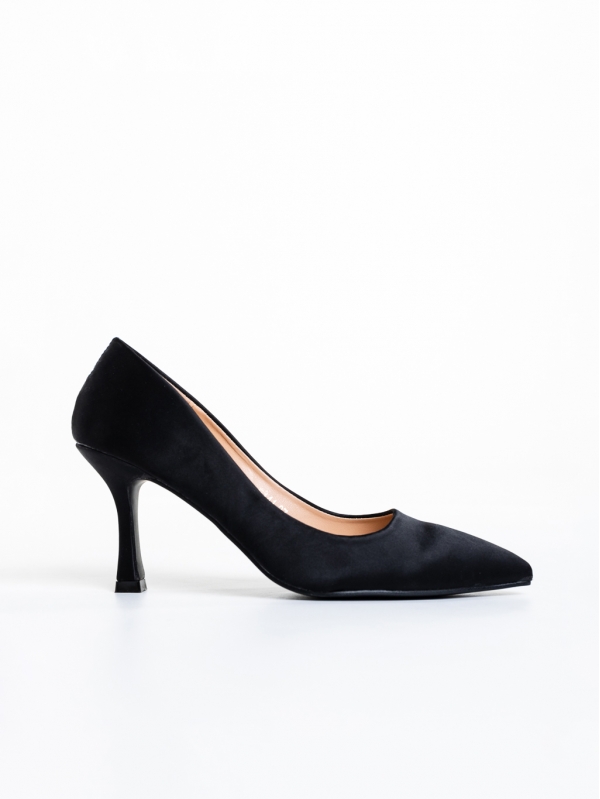Kenina fekete női cipő sarokkal, textil anyagból készült, 5 - Kalapod.hu