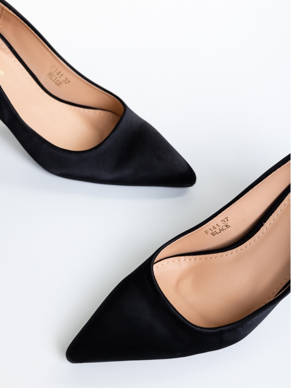 Kenina fekete női cipő sarokkal, textil anyagból készült, 6 - Kalapod.hu
