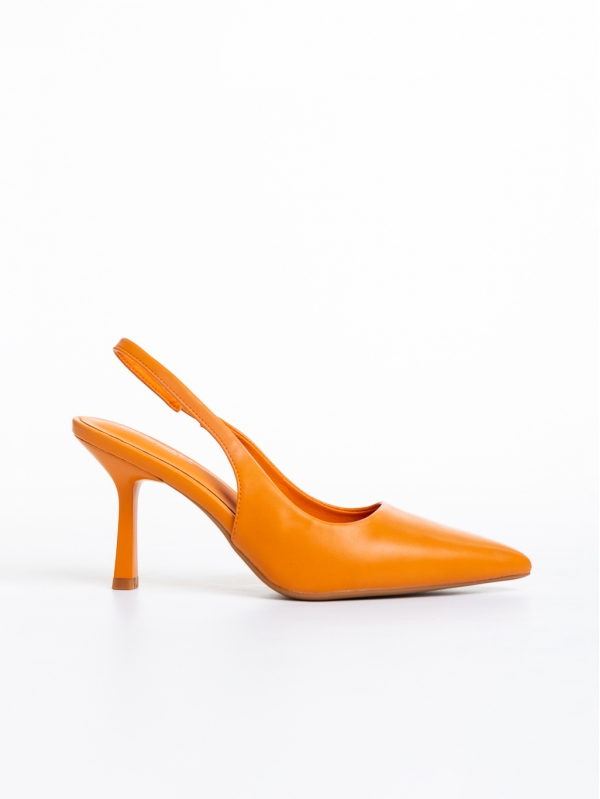Floretta narancssárga női cipő sarokkal, műbőrből készült, 5 - Kalapod.hu