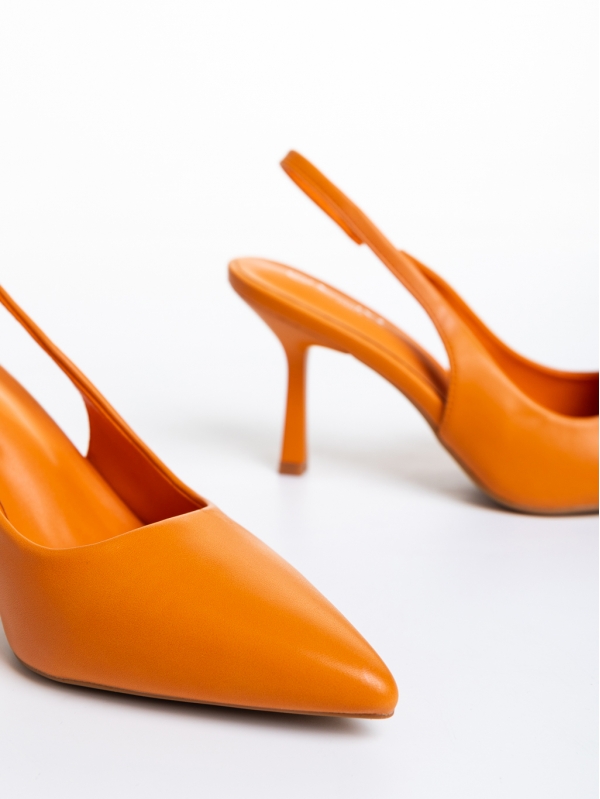 Floretta narancssárga női cipő sarokkal, műbőrből készült, 6 - Kalapod.hu
