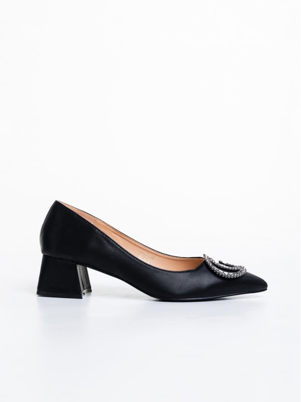Marisela fekete női cipő sarokkal, műbőrből készült, 5 - Kalapod.hu