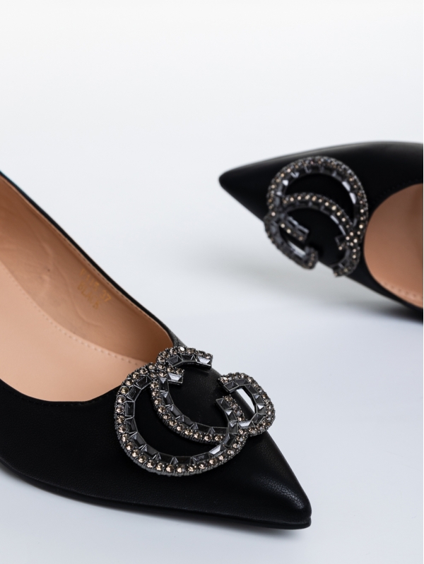 Marisela fekete női cipő sarokkal, műbőrből készült, 6 - Kalapod.hu