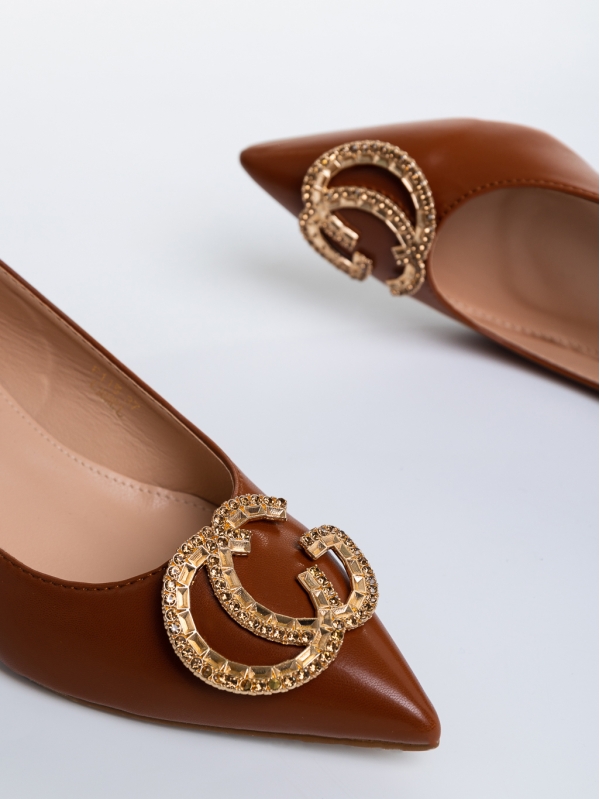 Marisela camel női cipő sarokkal, műbőrből készült, 6 - Kalapod.hu