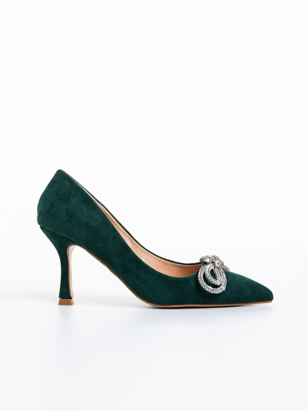 Nayara zöld női cipő sarokkal, textil anyagból készült, 6 - Kalapod.hu