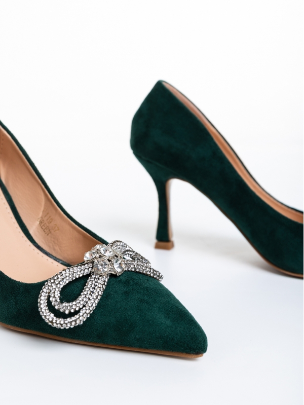 Nayara zöld női cipő sarokkal, textil anyagból készült, 7 - Kalapod.hu