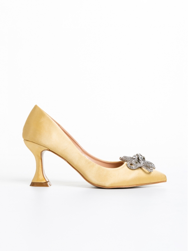 Naia arany női cipő sarokkal, textil anyagból készült, 5 - Kalapod.hu