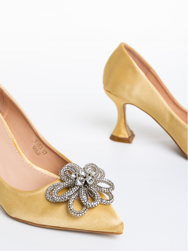 Naia arany női cipő sarokkal, textil anyagból készült, 6 - Kalapod.hu