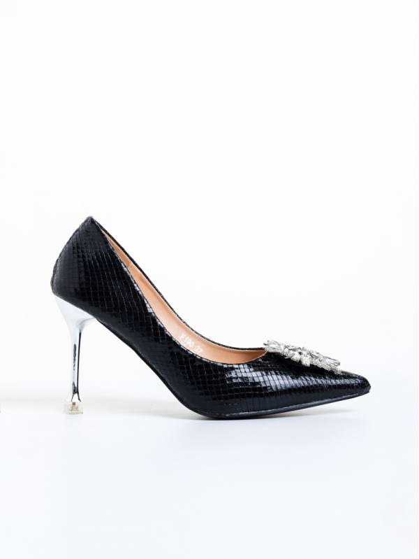Nerina fekete női cipő sarokkal, műbőrből készült, 5 - Kalapod.hu