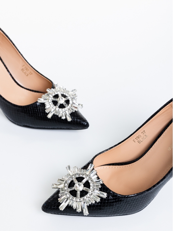 Nerina fekete női cipő sarokkal, műbőrből készült, 6 - Kalapod.hu