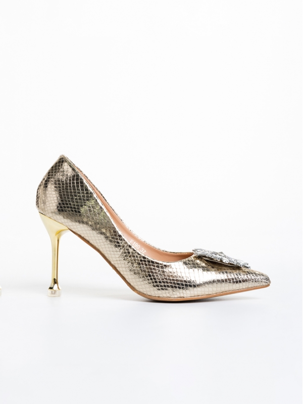 Nerina arany női cipő sarokkal, műbőrből készült, 5 - Kalapod.hu