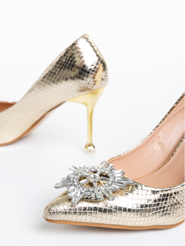 Nerina arany női cipő sarokkal, műbőrből készült, 6 - Kalapod.hu
