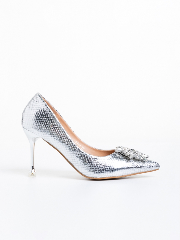 Nerina ezüst női cipő sarokkal, műbőrből készült, 5 - Kalapod.hu